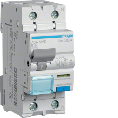 Hager ADA516D FI-Schutzschalter & Leitungsschutzschalter 1-polig 16A 0,03A 240V