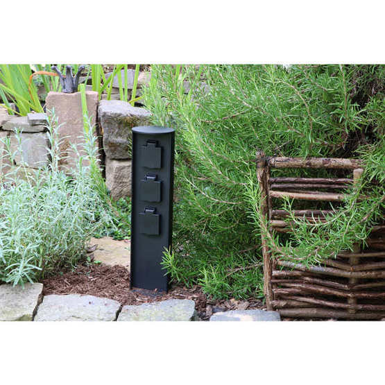 Steckdosensäule SOCKET - IP44, 3 Schwarz Steckdosen, Wetterfest Steckdosensäule SOCKET - IP44, 3 Schwarz Steckdosen, Wetterfest