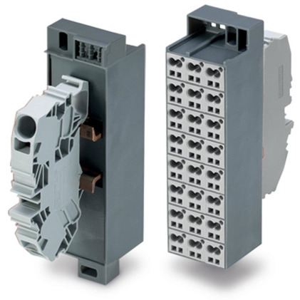 Potentialblock 1-24 mit Einspeiseklemme und Abschlussplatte für 19"-Schrank