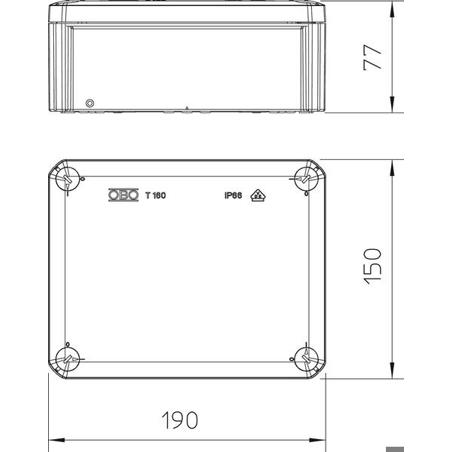Verbindungsdose aus glasfaserverstärktem Polypropylen – Kabelabzweigkasten ohne Einführungsöffnungen 190x150x77 mm, lichtgrau RAL 7035