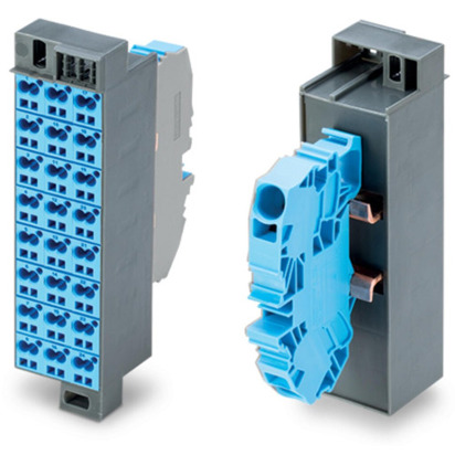 Potentialblock 1-24 mit Einspeiseklemme und Abschlussplatte für 19"-Schrank